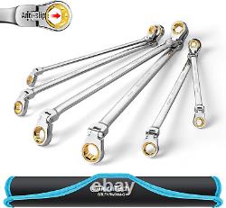 Extra Long Anti-Slip Flex-Head Ratcheting Wrench Set, Double Box End Wrench Set
