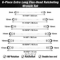 Extra Long Flex-Head Double Box End Ratcheting Wrench Set, Metric, 6-Piece, 8