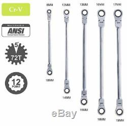 Extra Long Gear Ratcheting Wrench Set Double Box End Flex Head Gears wrenches 5P