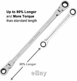 Extra Long Gear Ratcheting Wrench Set Double Box End Flex Head Gears wrenches 5P