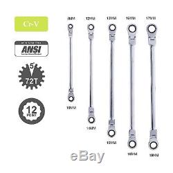 Extra Long Gear Ratcheting Wrench Set Metric XL Extended Handle with Flex Head