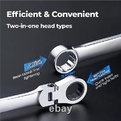 Extra Long Ratcheting Wrench Set, Flex Head & Fixed Offset Head Double Box En