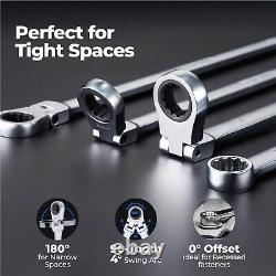 Extra Long Ratcheting Wrench Set, Flex Head & Fixed Offset Head Double Box En