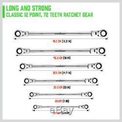 Extra Long Ratcheting Wrenches Spanner Set Double Box End Flex-Head SAE Metric