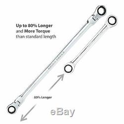 Flex-Head Double Box End Ratcheting Wrench Extra Long 5 PC Set Metric 8mm 19mm