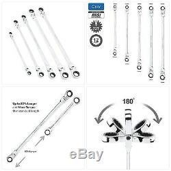 Flex-Head Double Box End Ratcheting Wrench Extra Long 5 PC Set Metric 8mm 19mm