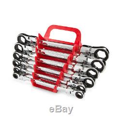 Flex-Head Ratcheting Box End Wrench Set with Store and Go Keeper, Metric, 6-Piece