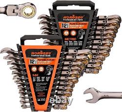 Flex-Head Ratcheting Wrench Set Metric SAE Ratchet Combination Wrench 24 Pcs