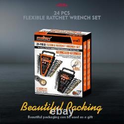 Flex-Head Ratcheting Wrench Set Metric SAE Ratchet Combination Wrench 24 Pcs