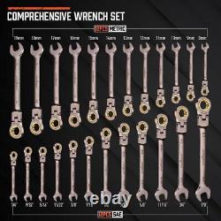 Flex-Head Ratcheting Wrench Set Metric SAE Ratchet Combination Wrench 24 Pcs