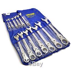 Flexi Head Large Ratchet Ring Spanner Wrench Set 13pc (8mm 32mm) Metric TE31