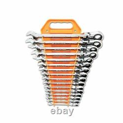 GEARWRENCH 16 Pc 12 Pt Flex Head Ratcheting Combination Wrench Rack Metric Set