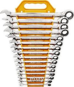 GEARWRENCH 16 Pc. Ratcheting Combination Wrench Set with Tray Metric