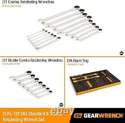 GEARWRENCH 86526 21 Piece SAE Standard and Stubby Ratcheting Wrench Set