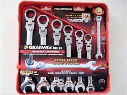 GearWrench 14pc Flex Head Ratcheting Combination Wrench Set SAE Inch Metric