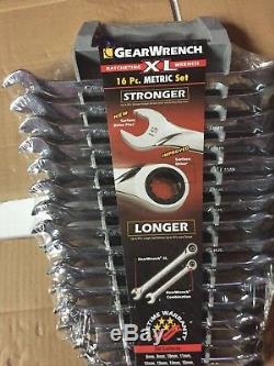 GearWrench 16-Pc 12-Pt Metric XL Combination Ratcheting Wrench Set 85099 New