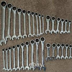 GearWrench 32 pc SAE Metric Ratcheting Combination Wrench Set Stubby New