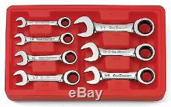 GearWrench 7 Piece SAE 3/8in 3/4in Stubby Ratchet Spanner Wrench Set 9507D