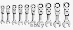 GearWrench 9550 10 pc Metric Stubby Flex Head Combo Ratcheting Wrench Set 10-19m