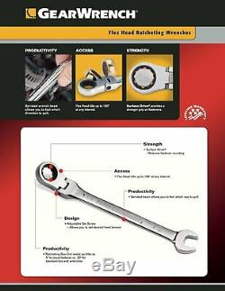 GearWrench 9902 16pc Metric Flex-Head Combo Ratcheting Wrench Set