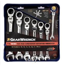 GearWrench Wrench Set Ratcheting Combination 12 Point Metric Flex Head 7 Piece