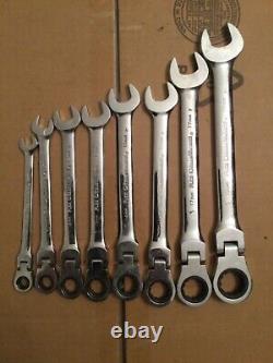 Gear wrench 8 piece flex head combination ratcheting wrench set metric