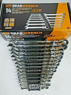 Gearwrench 14pc SAE 90T Ratcheting Flex Head Wrench set 1/4 to 1 withRack #86759