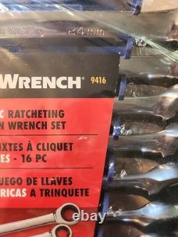 Gearwrench 16 Piece 12 Point Ratcheting Combination Metric Wrench Set 9416 New