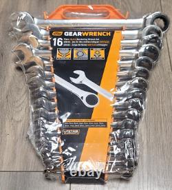 Gearwrench 16pc Metric Ratcheting Combo Wrench set 8-25mm withRack #9416