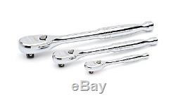 Gearwrench 3pc Full Polished Ratchet 1/4 3/8 1/2 Drive Tools Wrenches Set 81206P