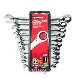 Husky Combination Wrench Set Ratcheting Metric Hand Tool 12 Point Case 11 Piece
