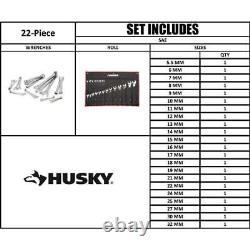 Husky Combo Wrench Set Master Metric Hand Tool Chromium-Vanadium Steel 22-Piece
