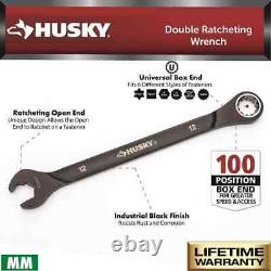 Husky Double Ratcheting Wrench Set SAE/MM 100-Position Open-end Hand Tool 12-PCS