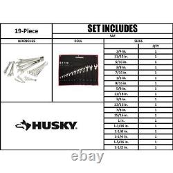 Husky Master Ratcheting Wrench Combo Set SAE 12 Point Design Pattern 19 Piece