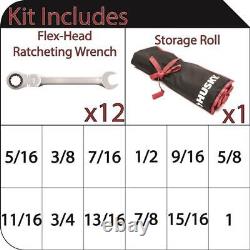 Husky Ratcheting Wrench Set 12-Pcs SAE Measurement Standard Flex Head Hand Tool
