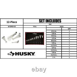 Husky Ratcheting Wrench Set Master SAE Flex Head 72 Tooth Box End Tool 12 Piece