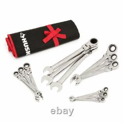 Husky Ratcheting Wrench Set Master SAE Flex Head 72 Tooth Box End Tool 12 Piece