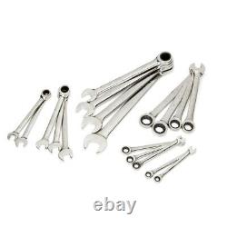 Husky Ratcheting Wrench Set Metric Open End Hand Tool Chrome Steel New 18 Piece