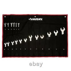 Husky Ratcheting Wrench Set Metric Open End Hand Tool Chrome Steel New 18 Piece