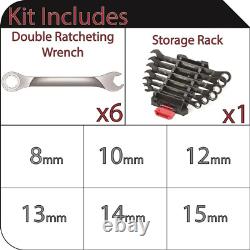 Husky Wrench Set 100 Position MM Double Ratcheting Open End Hand Tool 6 Piece