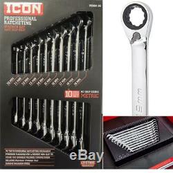 ICON 10 Pc Metric Professional Reversible Ratcheting Combination Wrench WRAM-10