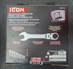 ICON 10pc MM Ratcheting Stubby Flex Head Combo Wrench Set WRSTFM-10 #57492 NEW
