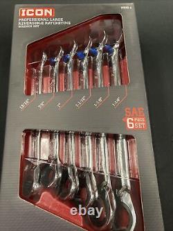 ICON 6pc SAE Pro Large Reversible Ratcheting Wrench Set WRRS-6 BRAND NEW