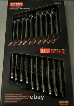 ICON WRDBM-10 Metric Double Box End Ratcheting Wrench 10PC Set NEW