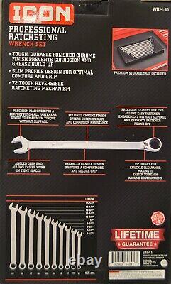 ICON WRM-10 Metric 10PC Ratchet Wrench Set 10MM-19MM Lifetime Guarantee NEW