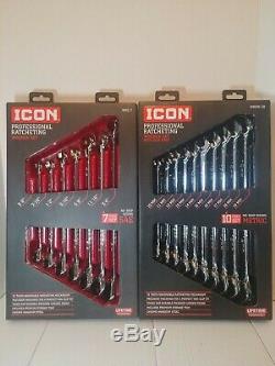 Icon Professional long Ratcheting 10 Pcs Metric and 7 pcs sae sets