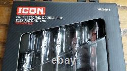Icon WRDBFM-5 5Pc. Metric Professional Double Box Flex Ratcheting Wrench Set NEW