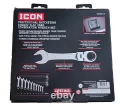 Icon profesional ratcheting stubby flex head comb. Wrench set. Metric / 10 pc