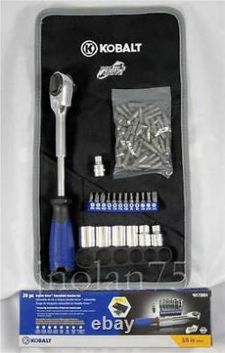 KOBALT 20 Piece DOUBLE-DRIVE Ratchet Socket Set +BONUS ROLL POUCH & 50 MORE BITS