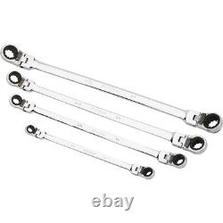 Klutch 4-Pc. Long Flex Head Spline Reversible Ratcheting Wrench Set, SAE